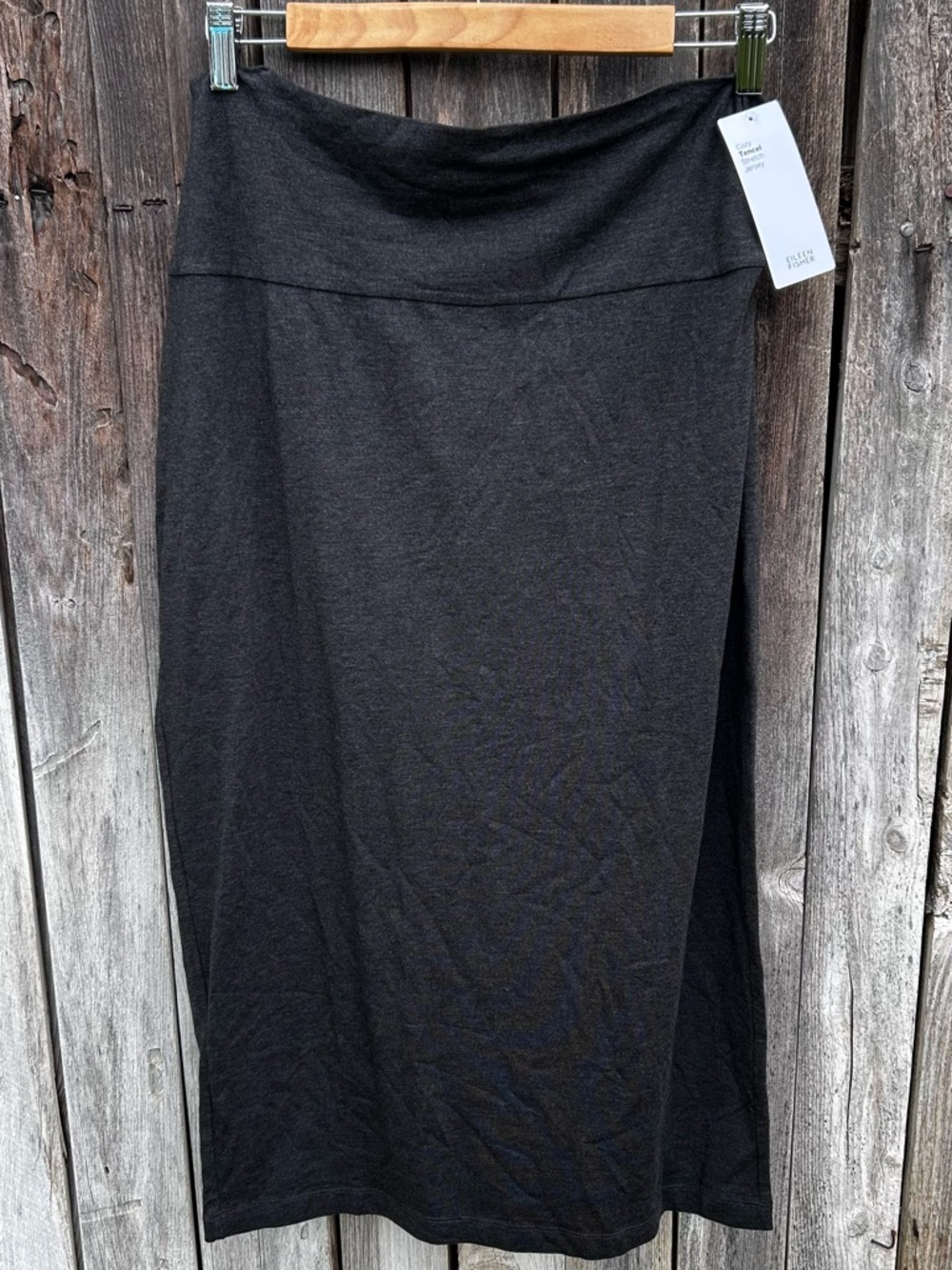 NWT Eileen Fisher Foldover Skirt Jersey Tencel Stretch Charcoal Gray M